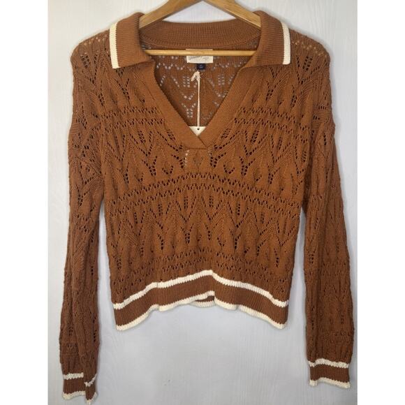 Universal Thread Burnt Orange Knit Crop Sweater Collared Women’s Size XS NEW - Picture 1 of 8